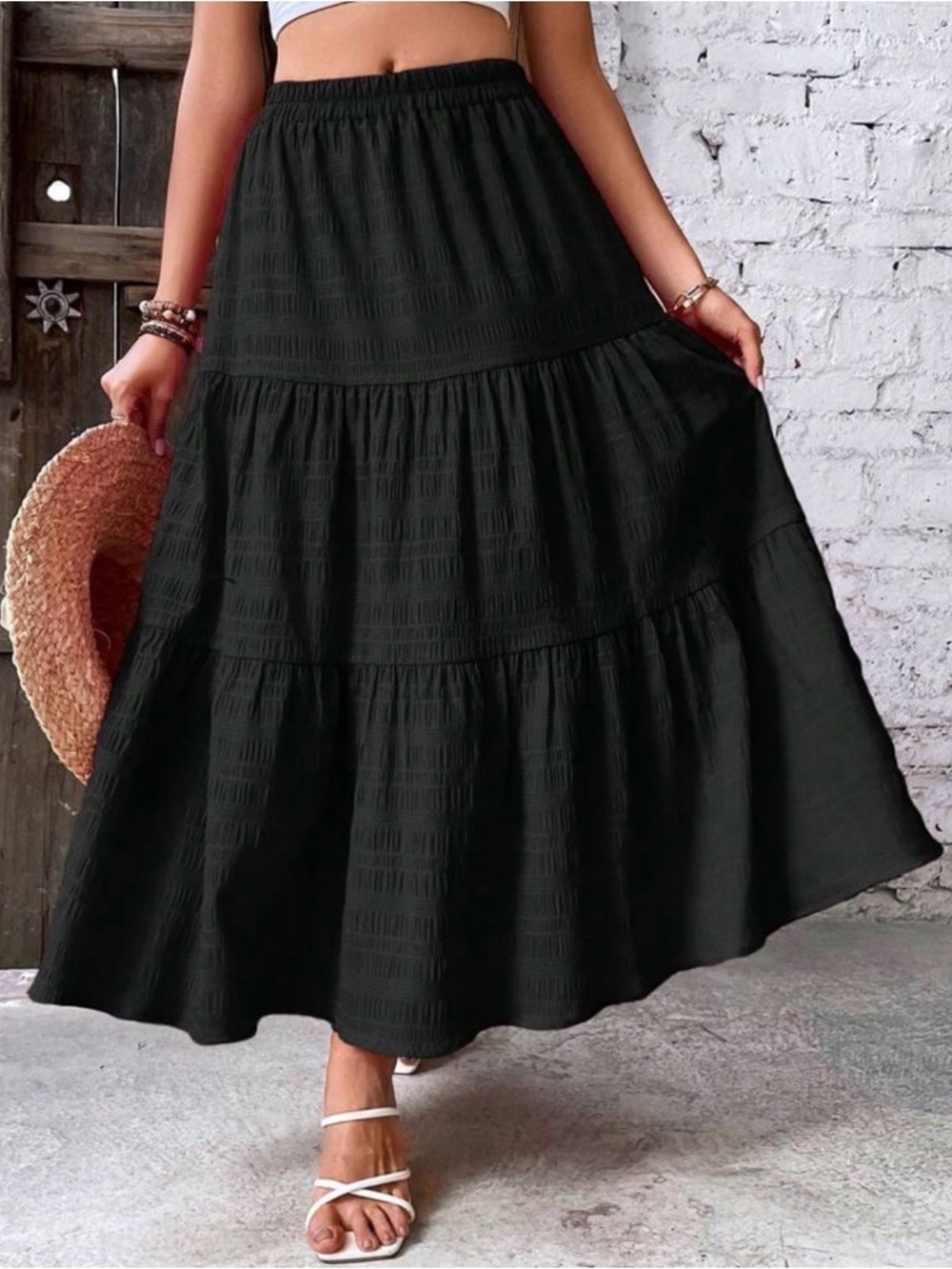SHEIN Black Tiered Maxi Skirt